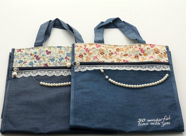 Jean cotton kids lunch tote bag